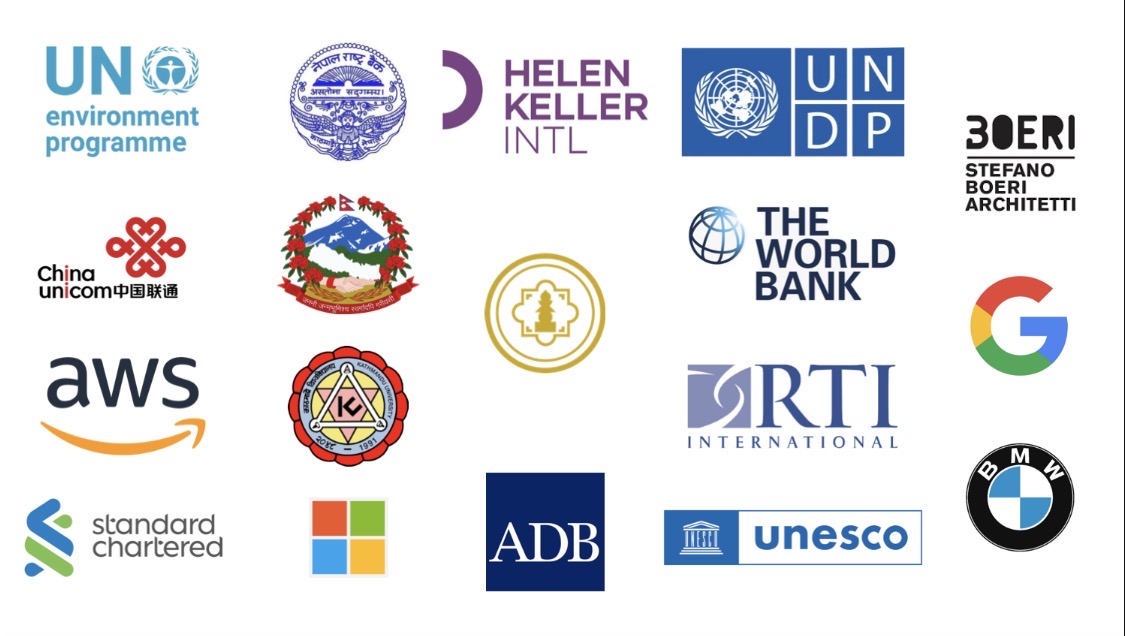 Partner institutions including World Bank, Google, AWS, Microsoft, UNDP, UNESCO, ADB, BMW, Standard Chartered and more